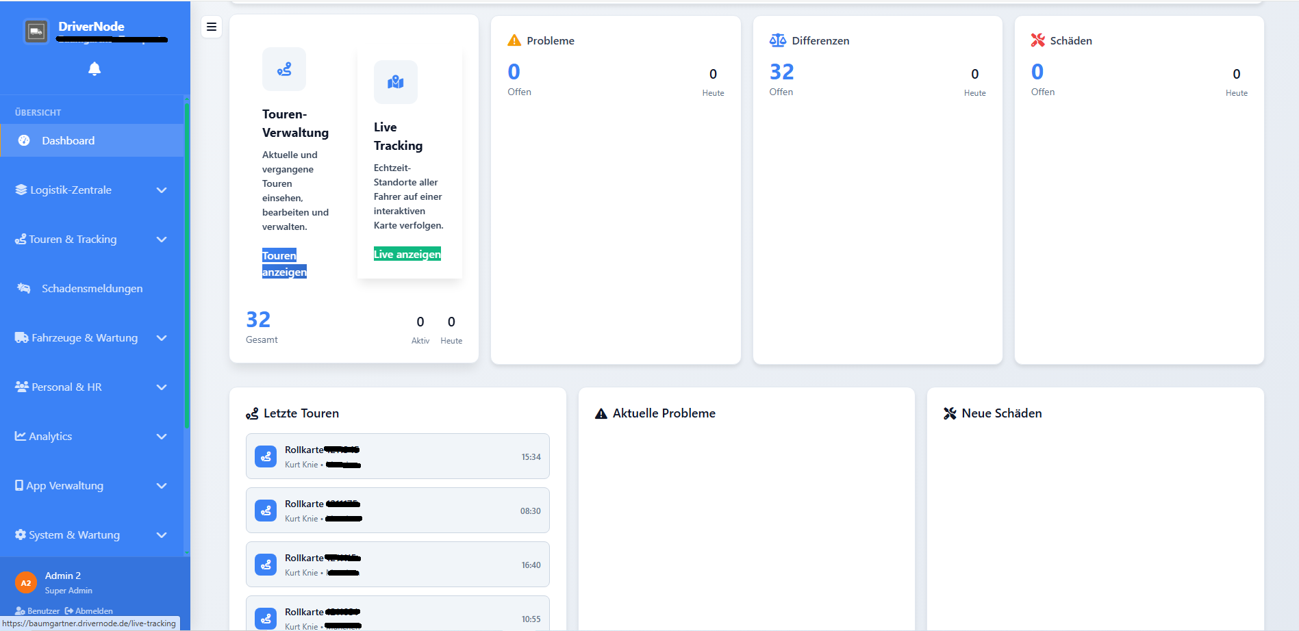 DriverNode Dashboard Übersicht
