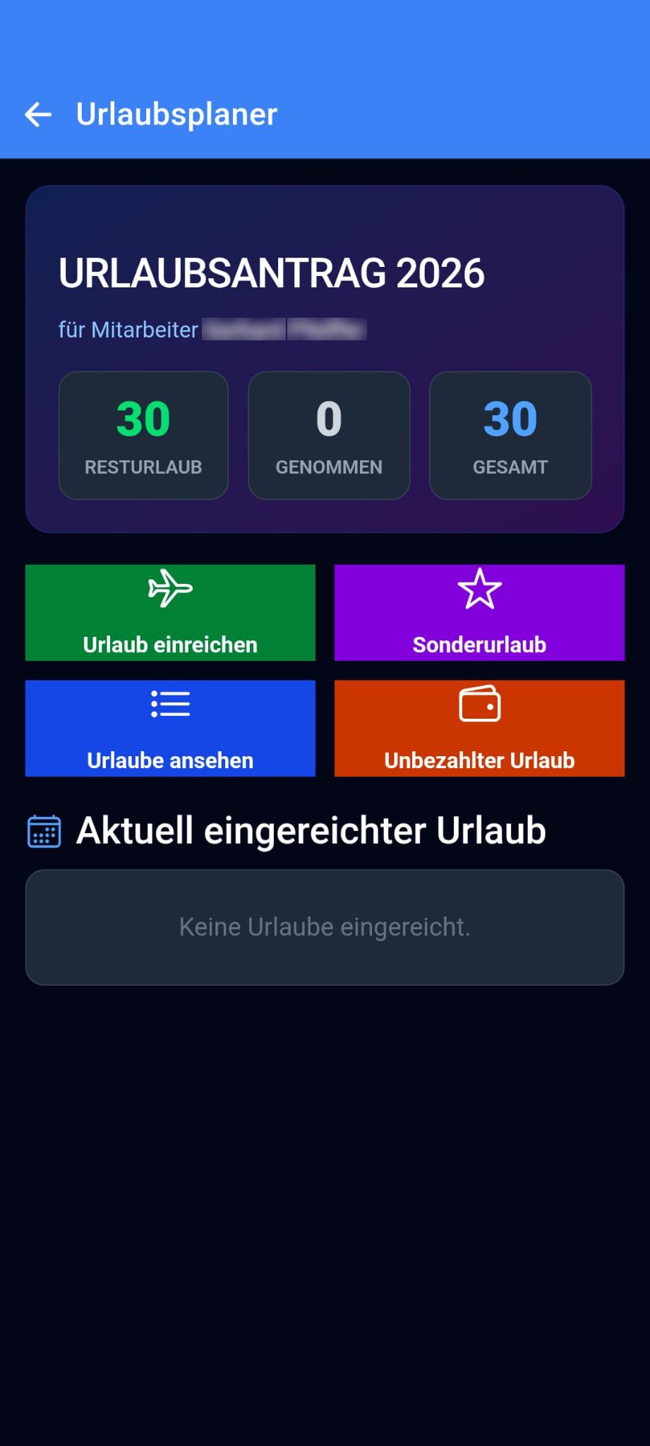 Urlaubsplaner in der App