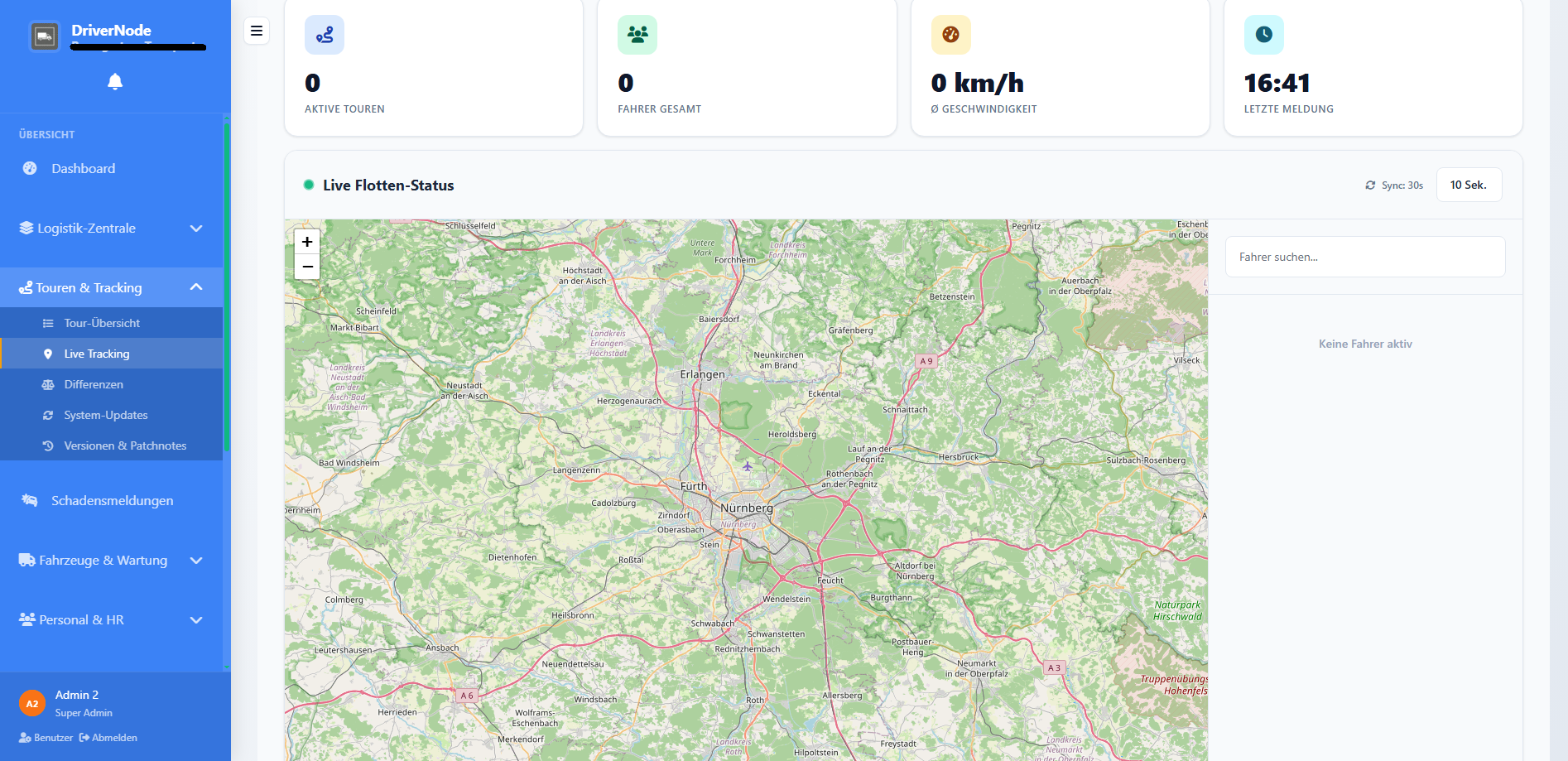 Live Tracking Ansicht der Flotte